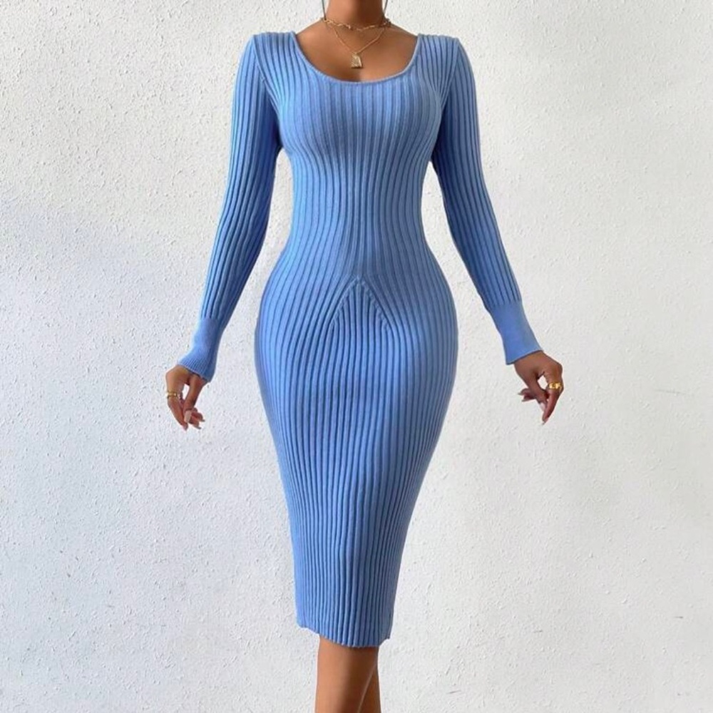 Long Sleeved Ribbed Sweater Dress